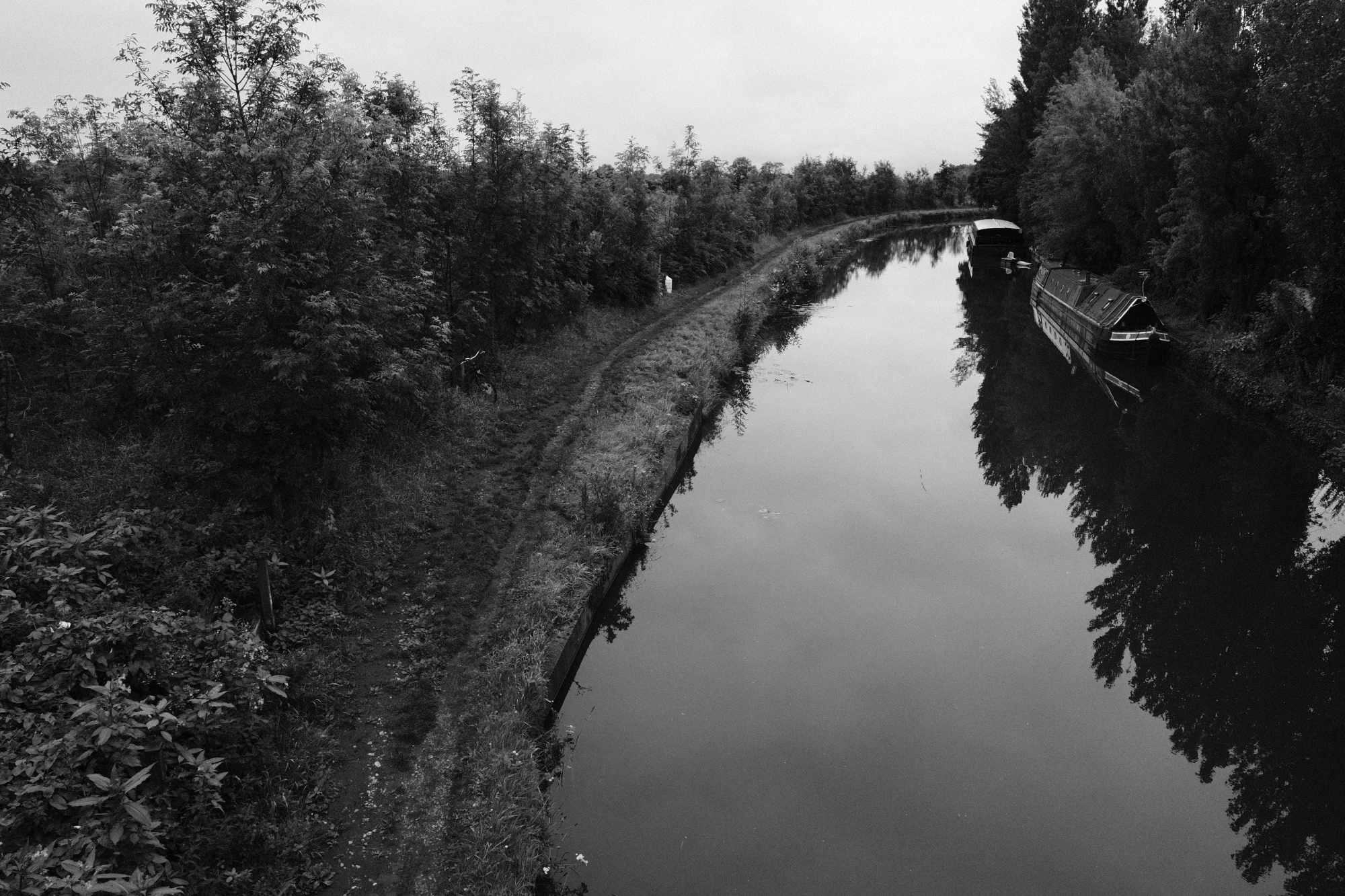view of the Leeds-Liverpool canal from one of the bridges.